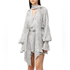 Acler Doheny Woolmore Stylish Gray Patterned Dress with Scarf in Monochrome Snak